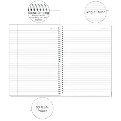 Premium 500 Pages Single Line Ruled Spiral Register Notebook (Single Line Pages) | Set of 3 Notebooks